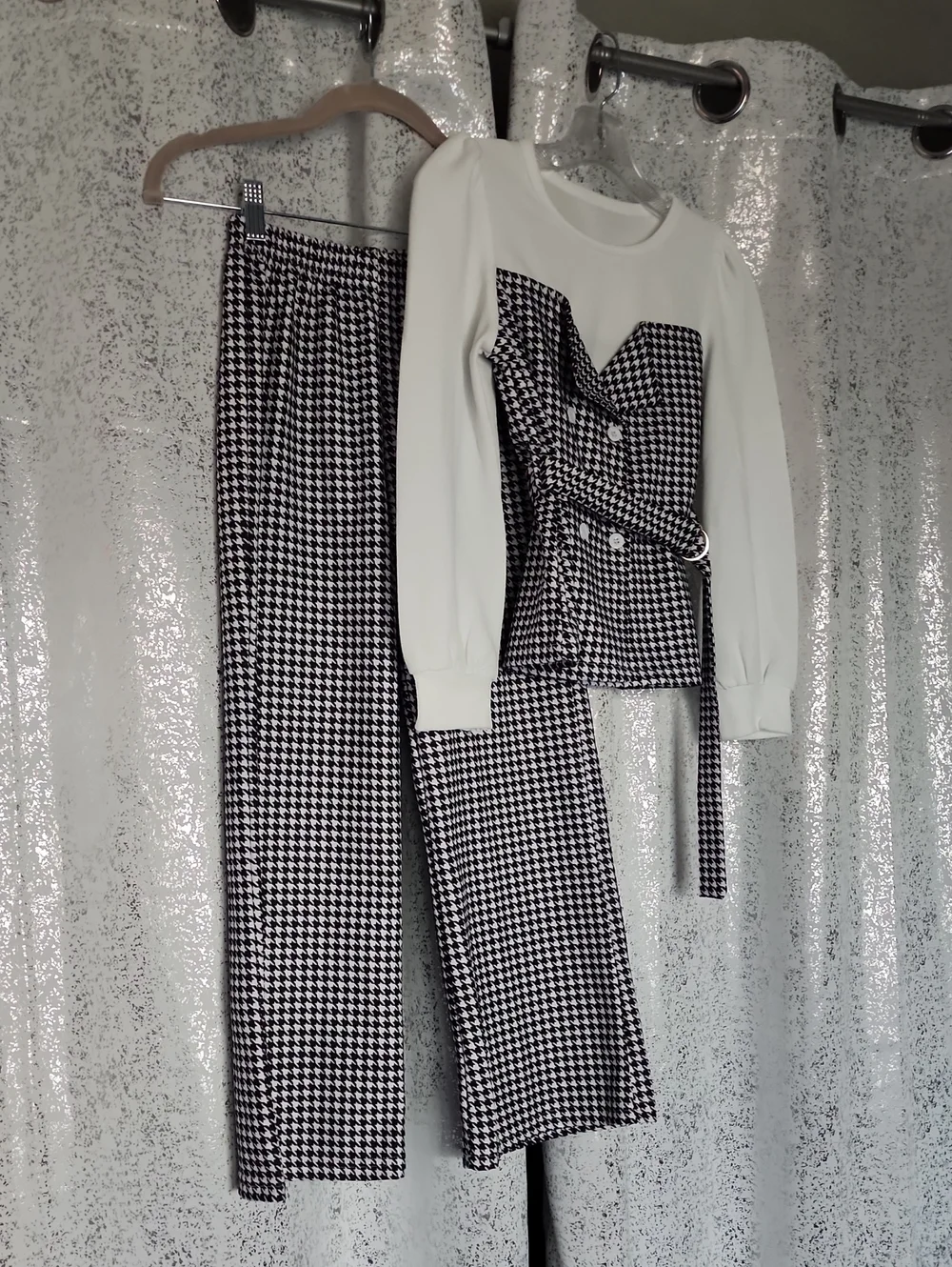 Houndstooth Two-Piece Pant Set 🤍🖤